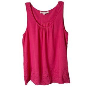 Loft Women's Sleeveless Blouse Size M Pink Eyelet Hem Tank Top Flowy Tunic